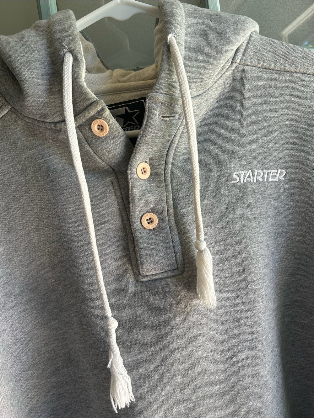 Vintage Y2K 90s Starter Hoodie Pullover Sweatshirt 1/4 Button Light Grey Men’s M - Picture 5 of 11